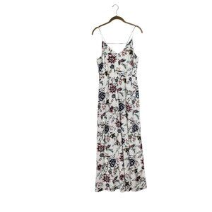 Loft Maxi Dress White Floral Sundress Wallpaper Sleeveless Blouson V-Neck Size 4